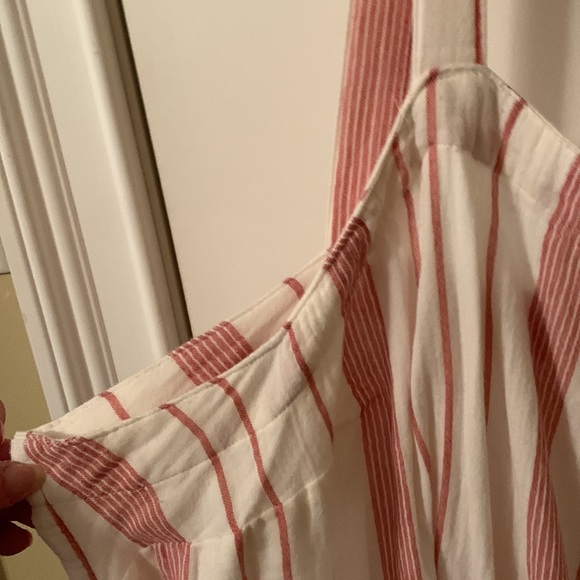 NWT Sonoma cream & mauve striped sleeveless cotton midi-dress w/decor buttons 4x - Picture 3 of 11